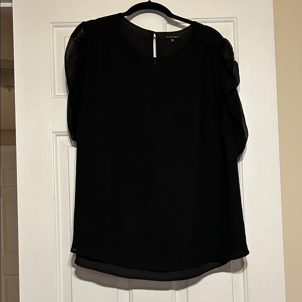 Pleione Elegant Black Blouse with Sheer Sleeves